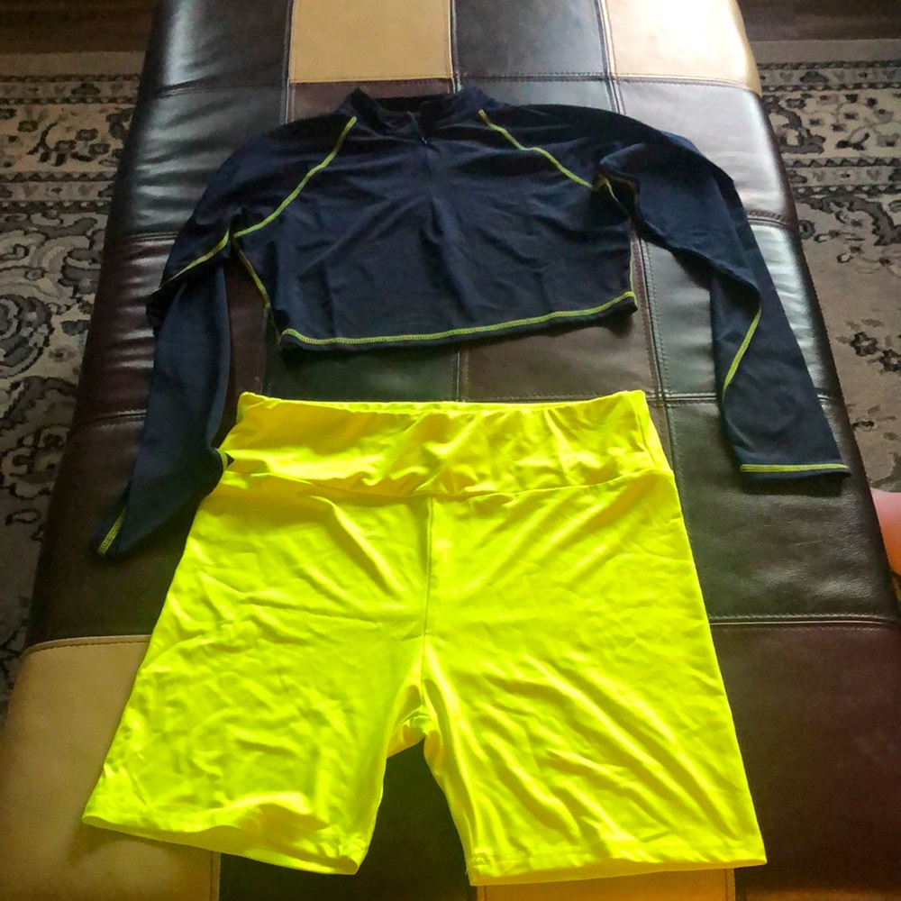 Biker shorts and long sleeve workout set